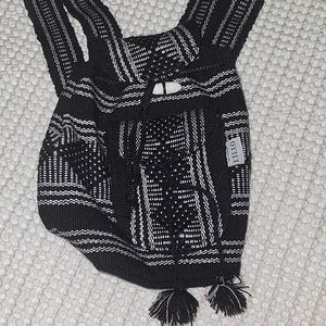 LiILLO Native Woven Drawstring Knit Backpack Hippie Cultural Black and White.